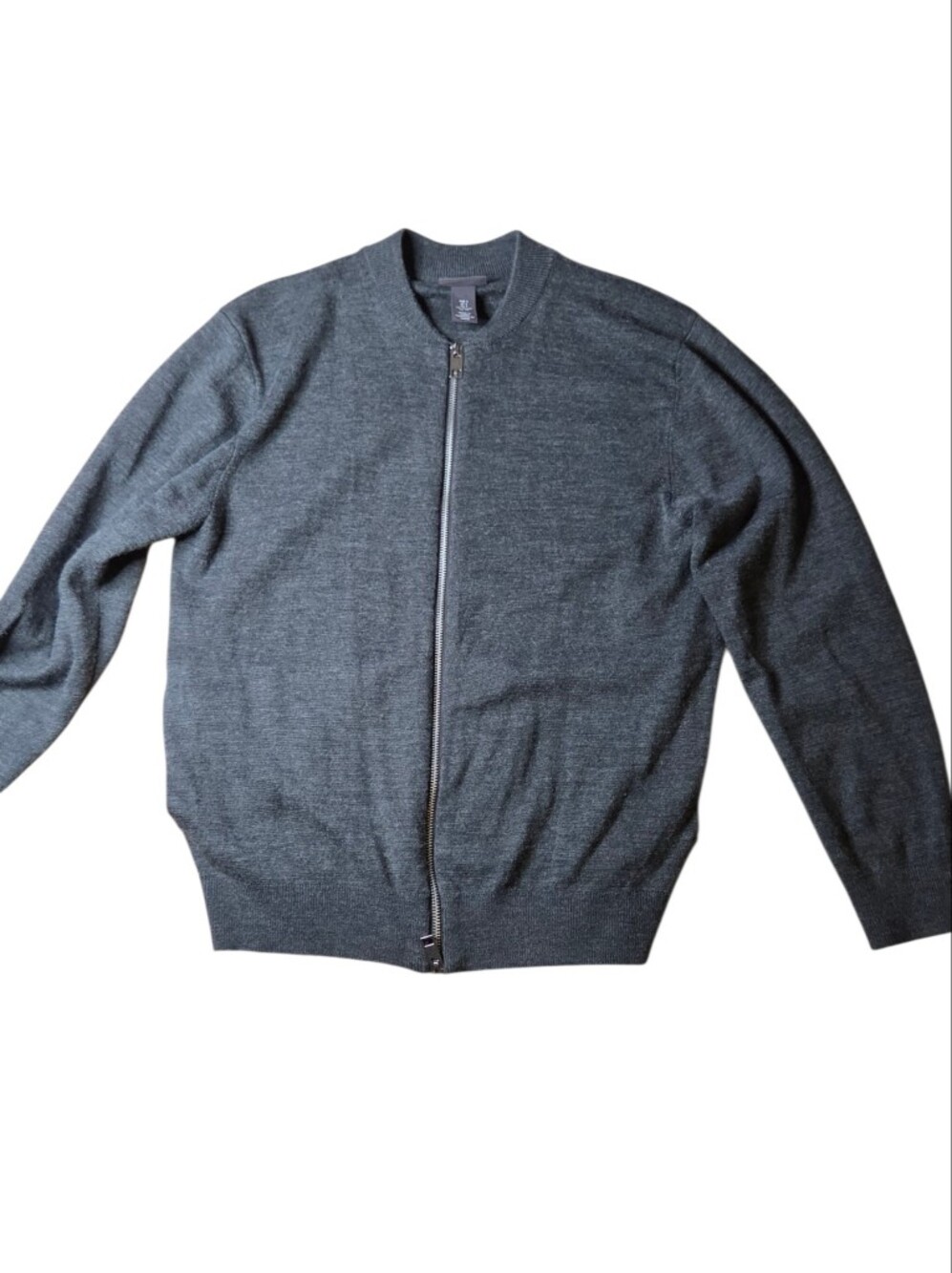 H&M  Men  Cotton Knit Cardigan Grey Zip Up Long Sleeve Sz Small Regular Fit